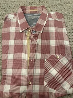 Ted Baker London Red and White Plaid Button-Down Shirt with Contrast Trim